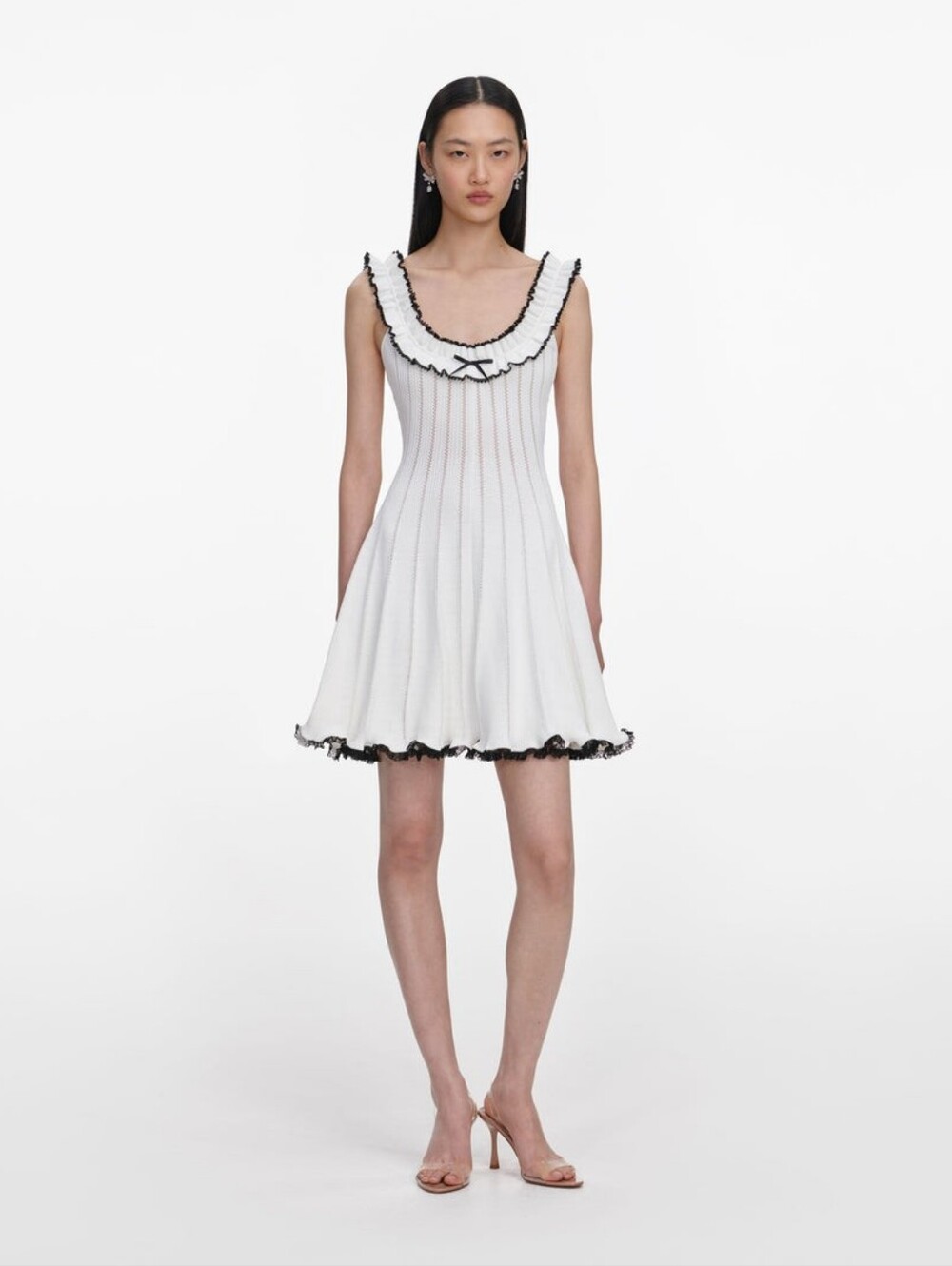 Self Portrait White Contrast Trim Knit Mini Dress